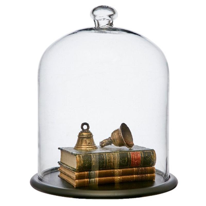 Cloche de verre avec plateau bois BELLA