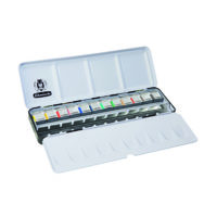Coffret en métal avec couvercle contient 12 demi-godets d'aquarelles 12 emplacements supplémentaires