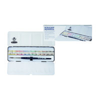 Coffret en métal avec couvercle contient 12 demi-godets d'aquarelles extra fines pinceau 6 et porte pinceau