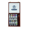 Coffret en bois avec couvercle 9 couleurs fines à  l'huile 60ml + Medium W Gel pinceau 10