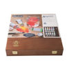 Coffret en bois avec couvercle 9 couleurs fines à  l'huile 60ml + Medium W Gel pinceau 10