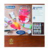 Coffret en bois avec couvercle 9 couleurs fines à  l'huile 60ml + Medium W Gel pinceau 10