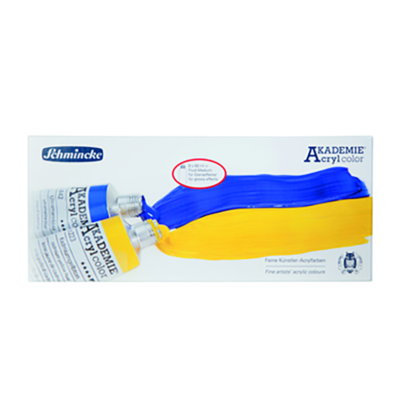 coffret-peinture-acrylique-la-fee-caseine (3) Dans un coffret en carton un assortiment de 8 couleurs acryliques fines + medium liquide - effet brillant