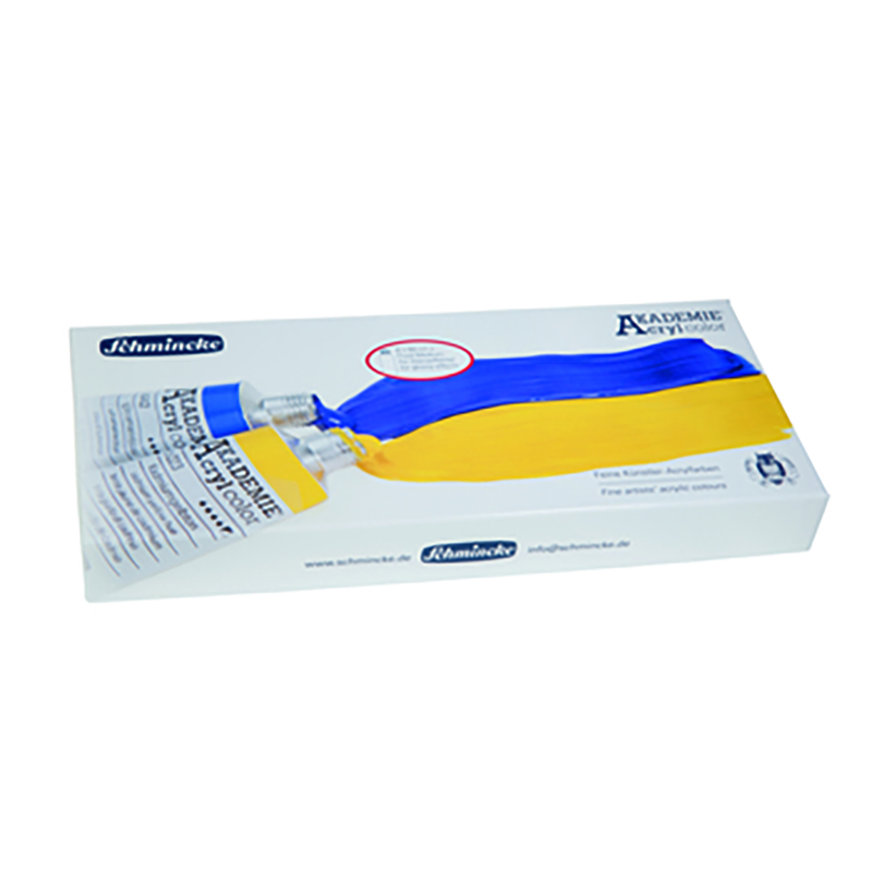 coffret-peinture-acrylique-la-fee-caseine Dans un coffret en carton un assortiment de 8 couleurs acryliques fines + medium liquide - effet brillant