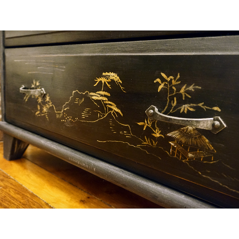 Commode 3 tiroirs motif japonais 3 Commode 3 tiroirs motif japonais