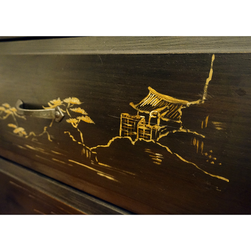 Commode 3 tiroirs motif japonais 2 Commode 3 tiroirs motif japonais