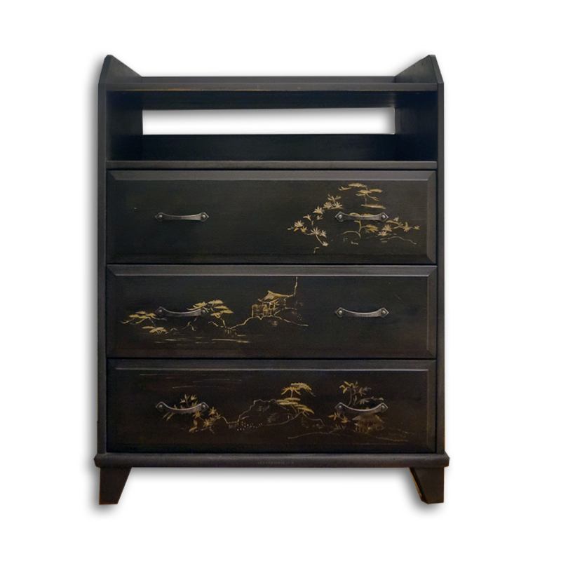 Commode 3 tiroirs motif japonais 1 Commode 3 tiroirs motif japonais