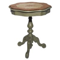 table guéridon avec marqueterie relookée par La Fée Caséine